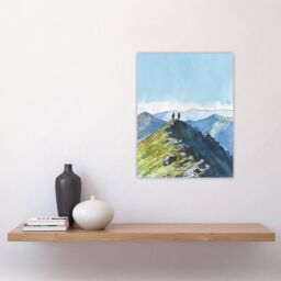 "Artery8 Hikers on Helvellyn Mountain Ridge Landscape Wall Art Print in Blue - Size: W24"" x H32""" - thumbnail 4