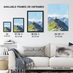 "Artery8 Hikers on Helvellyn Mountain Ridge Landscape Wall Art Print in Blue - Size: W24"" x H32""" - thumbnail 3