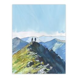 "Artery8 Hikers on Helvellyn Mountain Ridge Landscape Wall Art Print in Blue - Size: W24"" x H32""" - thumbnail 1