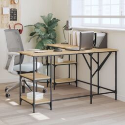 Berkfield Home Desk Sonoma Oak 139x139x75 cm Engineered Wood in Brown - Size: 139 x 139 x 75 cm - thumbnail 1