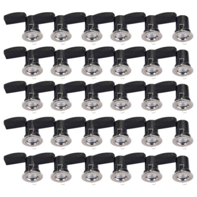 First Choice Lighting Set of 30 Fire Rated Downlights - Brushed Chrome Fixed GU10 Recessed in Silver - image 1