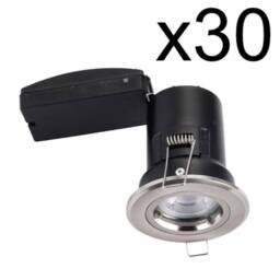 First Choice Lighting Set of 30 Fire Rated Downlights - Brushed Chrome Fixed GU10 Recessed in Silver - thumbnail 2