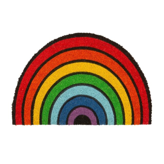 Nicola Spring Half Moon Coir Door Mat - 60 x 40cm - Rainbow - Size: 40 cm x 60 cm - image 1