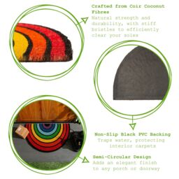 Nicola Spring Half Moon Coir Door Mat - 60 x 40cm - Rainbow - Size: 40 cm x 60 cm - thumbnail 3