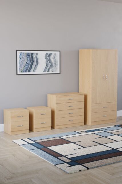 Home Discount Vida Designs Riano 4Pc Bedroom Set 2 Drawer Bedside, 4 Drawer Chest in Brown - image 1