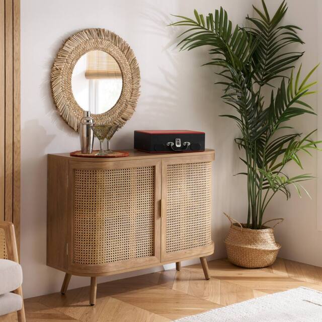 Birlea 2 Door Rattan Sideboard Curved Cupboard Sark Storage Cabinet in Beige - image 1