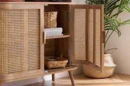 Birlea 2 Door Rattan Sideboard Curved Cupboard Sark Storage Cabinet in Beige - thumbnail 3