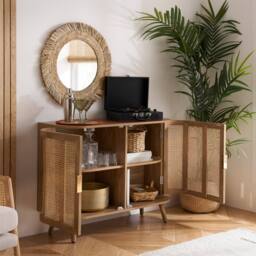 Birlea 2 Door Rattan Sideboard Curved Cupboard Sark Storage Cabinet in Beige - thumbnail 2