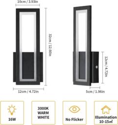 Pheashine Black 32cm LED Wall Light 16W 3000K 2000LM Acrylic Warm White - thumbnail 4