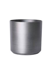 KDMD Brushed Steel Metallic Look Cylinder Planter 43.5cm in Silver - thumbnail 1