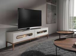 Angel Cerda TV Stand - Grey MDF with Walnut Legs & Interior LED - thumbnail 5