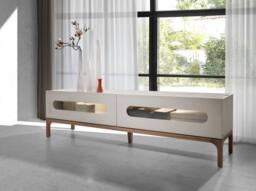 Angel Cerda TV Stand - Grey MDF with Walnut Legs & Interior LED - thumbnail 3