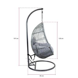 Charles Bentley Hanging Egg Shaped Rattan Swing Chair With Cushion - Grey - thumbnail 5