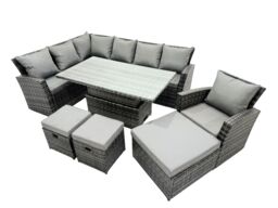 Fimous Poly Rattan Outdoor Patio Corner Sofa Set with 3 Stools in Dark Grey - thumbnail 2