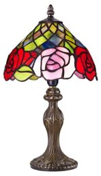 Happy Homewares Red & Pink Rose Decorated Stained Glass Tiffany Lamp