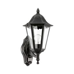 Loops IP44 Outdoor Wall Light & PIR Sensor Black & Silver Patina 1 x 60W E27 Bulb