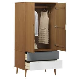 Berkfield Home Wardrobe MOLDE Brown 90x55x175 cm Solid Wood Pine - Size: 90 x 55 x 175 cm - thumbnail 3
