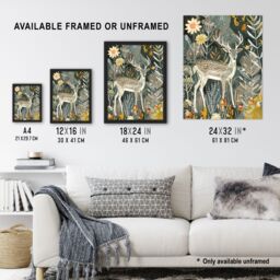"Artery8 Deer in Autumn Forest Wildflowers Animal Folk Art Framed Art Print - Size: W12"" x H16""" - thumbnail 3