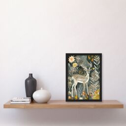 "Artery8 Deer in Autumn Forest Wildflowers Animal Folk Art Framed Art Print - Size: W12"" x H16""" - thumbnail 4