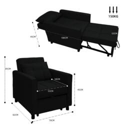 Alivio 3-in-1 Convertible Sofa Bed with Adjustable Backrest Pull-Out Sleeper in Black - thumbnail 6