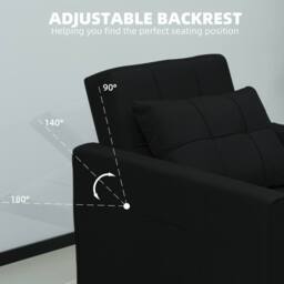 Alivio 3-in-1 Convertible Sofa Bed with Adjustable Backrest Pull-Out Sleeper in Black - thumbnail 3