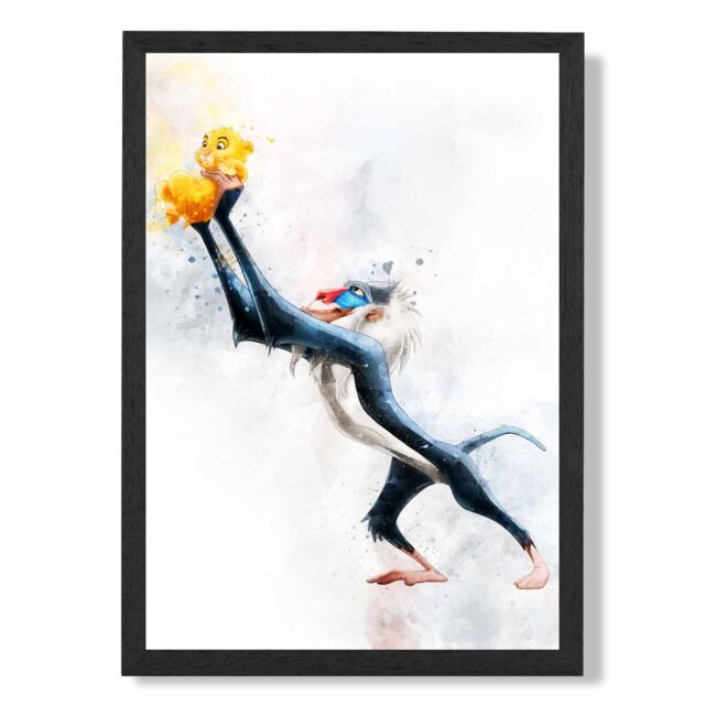ARTZE Rafiki Watercolour Lion King Framed Print SIZE: A3 with Black Frame in Dark Blue - Size: A4 - image 1