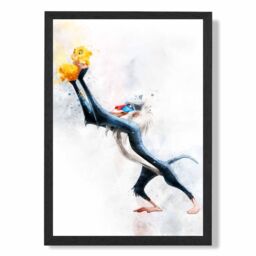 ARTZE Rafiki Watercolour Lion King Framed Print SIZE: A3 with Black Frame in Dark Blue - Size: A4 - thumbnail 1