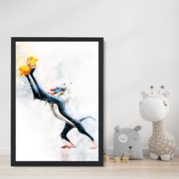 ARTZE Rafiki Watercolour Lion King Framed Print SIZE: A3 with Black Frame in Dark Blue - Size: A4 - thumbnail 2