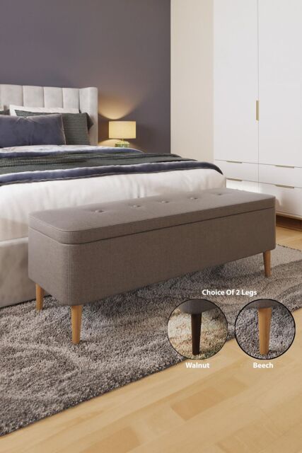 FWStyle Men's Grey Linen Ottoman Storage Bench With Solid Wooden Legs - image 1