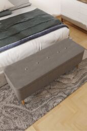 FWStyle Men's Grey Linen Ottoman Storage Bench With Solid Wooden Legs - thumbnail 3