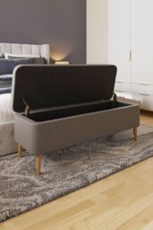 FWStyle Men's Grey Linen Ottoman Storage Bench With Solid Wooden Legs - thumbnail 2