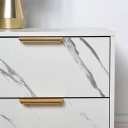 OHS Marble Effect Nightstand Bedside Table End Side Cabinet in White - thumbnail 3
