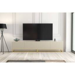 Creative Furniture Ripple Duo TV Unit 200cm - Cashmere Warm Beige Taupe Finish with Gold - thumbnail 2