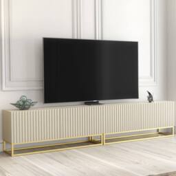 Creative Furniture Ripple Duo TV Unit 200cm - Cashmere Warm Beige Taupe Finish with Gold - thumbnail 4