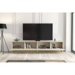 Creative Furniture Ripple Duo TV Unit 200cm - Cashmere Warm Beige Taupe Finish with Gold - thumbnail 3