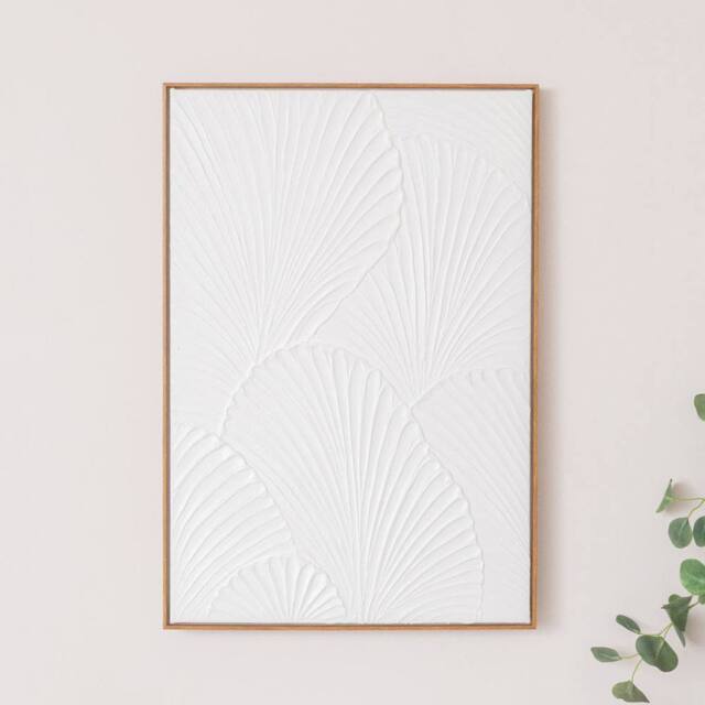 Melody Maison Extra Large White Ginkgo Textured Wall Art - 55cm X 80cm in Gold - Size: 55 cm X 80 cm - image 1