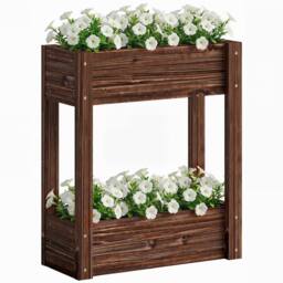 OUTSUNNY 2-Tier Wooden Raised Planter, Raised Garden Bed on Legs in Brown - thumbnail 2