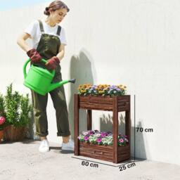 OUTSUNNY 2-Tier Wooden Raised Planter, Raised Garden Bed on Legs in Brown - thumbnail 3