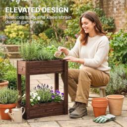 OUTSUNNY 2-Tier Wooden Raised Planter, Raised Garden Bed on Legs in Brown - thumbnail 6