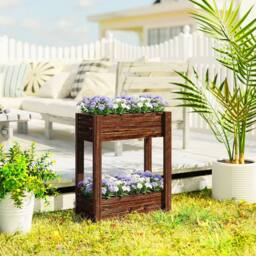 OUTSUNNY 2-Tier Wooden Raised Planter, Raised Garden Bed on Legs in Brown - thumbnail 1