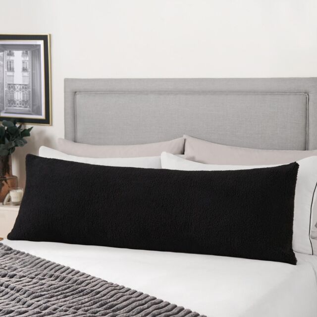 OHS Long Bolster Pillow Teddy Fleece Body Neck Pregnancy Support Cushion in Black - image 1