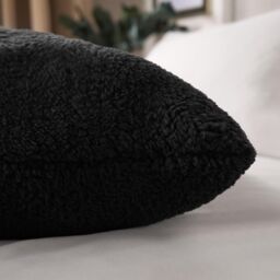 OHS Long Bolster Pillow Teddy Fleece Body Neck Pregnancy Support Cushion in Black - thumbnail 2