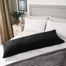OHS Long Bolster Pillow Teddy Fleece Body Neck Pregnancy Support Cushion in Black - thumbnail 3