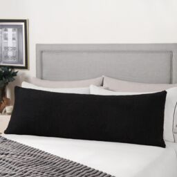 OHS Long Bolster Pillow Teddy Fleece Body Neck Pregnancy Support Cushion in Black