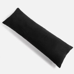 OHS Long Bolster Pillow Teddy Fleece Body Neck Pregnancy Support Cushion in Black - thumbnail 5