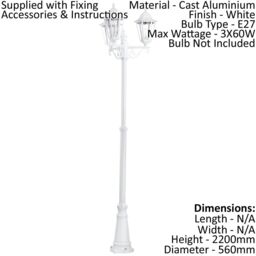 Loops 4 PACK IP44 Outdoor Bollard Light White Aluminium Lantern 3 Arm 60W E27 Post - thumbnail 2