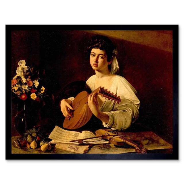 "Artery8 Painting Study Caravaggio Lute Player 12x16"" Framed Art Print in Brown - Size: W12"" x H16""" - image 1