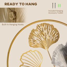 HOMCOM 3D Metal Wall Art Modern Ginkgo Leaf Hanging Wall Sculpture Gold Home Decor - thumbnail 5