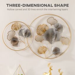 HOMCOM 3D Metal Wall Art Modern Ginkgo Leaf Hanging Wall Sculpture Gold Home Decor - thumbnail 4