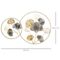 HOMCOM 3D Metal Wall Art Modern Ginkgo Leaf Hanging Wall Sculpture Gold Home Decor - thumbnail 3